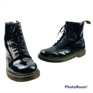 Dr. Martens 1460 Black Patent Leather High Top Lace Up Military Boots Size 10 M